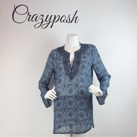 MICHAEL Michael Kors Print V-Neck Sheer Tunic with Beading Detail - Picture 11 of 12